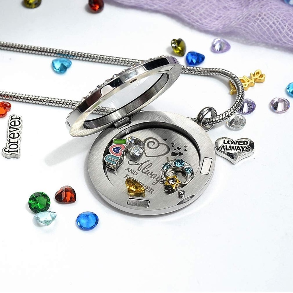 Love you always and forever Floating charms locked necklace NWT in original box